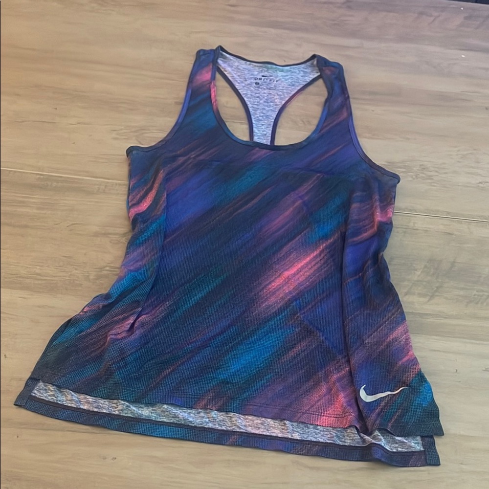 Nike Blue and Pink Fitted Sleeveless Tank Top